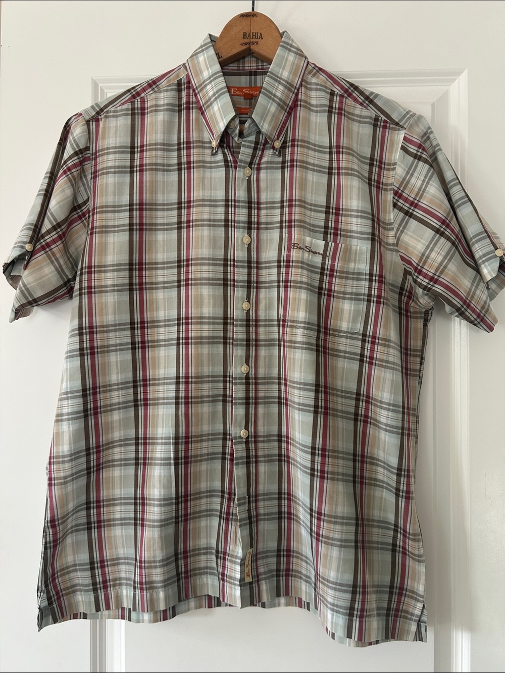 Ben Sherman Vintage Plaid Pocket Shirt w Logos. Sz L w MEASUREMENTS